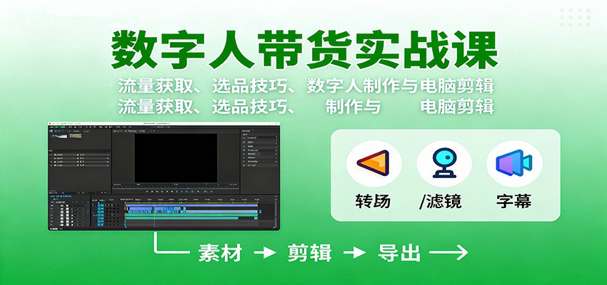 数字人变现实战课：流量获取、选品技巧、数字人制作与电脑剪辑-极客网创