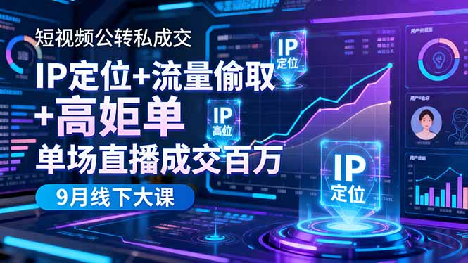 短视频公转私成交9月线下大课，IP定位+流量偷取+高客单，单场直播成交百万-极客网创