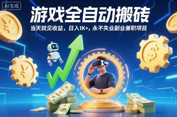 游戏全自动搬砖，当天就见收益，日入1K+，永不失业副业兼职项目【揭秘】-极客网创
