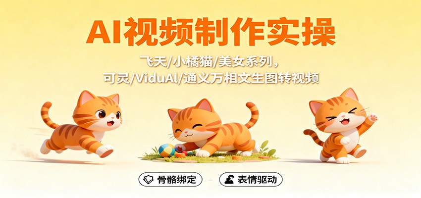 AI视频制作实操，飞天/小橘猫/美女系列，可灵/ViduAl/通义万相文生图转视频-极客网创