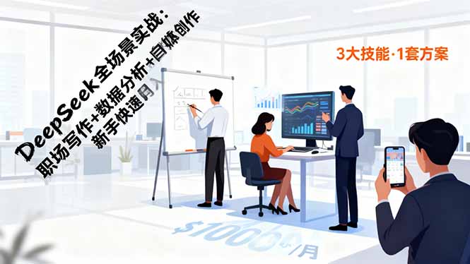 DeepSeek全场景实战：职场写作+数据分析+自媒体创作，新手快速月入过万-极客网创