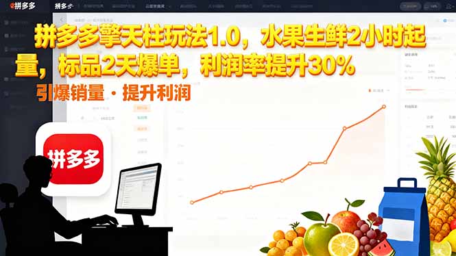 拼多多 擎天柱玩法1.0，水果生鲜2小时起量，标品2天爆单，利润率提升30%-极客网创