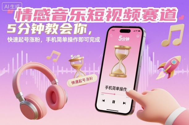 情感音乐短视频赛道，5分钟教会你，快速起号涨粉，手机简单操作即可完成-极客网创