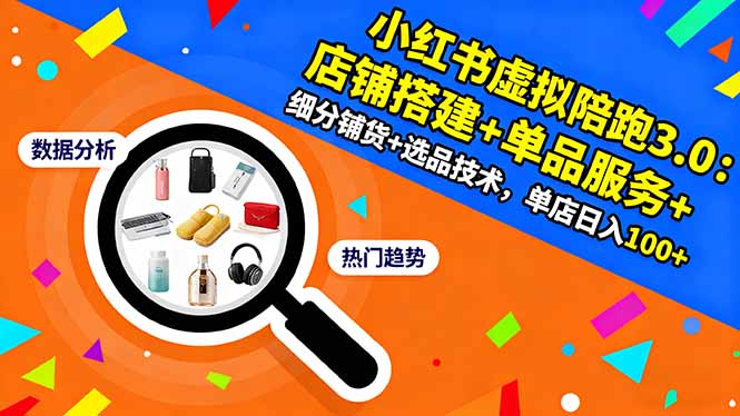 小红书虚拟陪跑3.0：店铺搭建+单品服务+细分铺货+选品技术，单店日入100+-极客网创