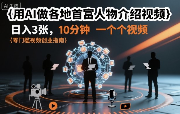 用AI做各地首富人物介绍视频，日入3张，10分钟一个视频-极客网创