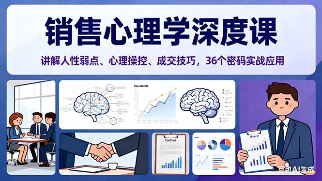 销售心理学深度课，讲解人性弱点、心理操控、成交技巧，36个密码实战应用-极客网创