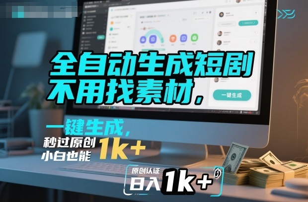全自动生成短剧，不用找素材，不用剪辑，一键生成，秒过原创，小白也能轻松日入1k+【揭秘】-极客网创