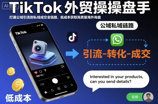 TikTok外贸操盘手，打通公域引流到私域成交全链路，低成本获取高质量海外询盘-极客网创