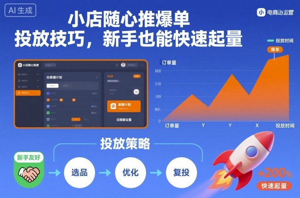 小店随心推爆单投放技巧，新手也能快速起量-极客网创