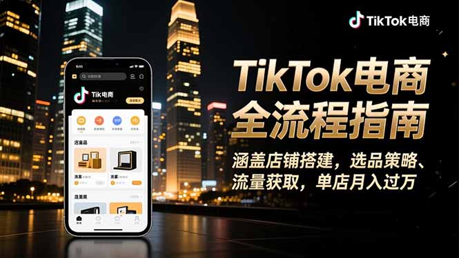 TikTok电商全流程指南，涵盖店铺搭建、选品策略、流量获取，单店月入过万-极客网创