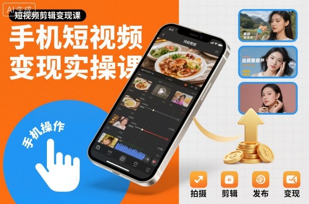 手机短视频变现实操课，短视频剪辑变现课-极客网创