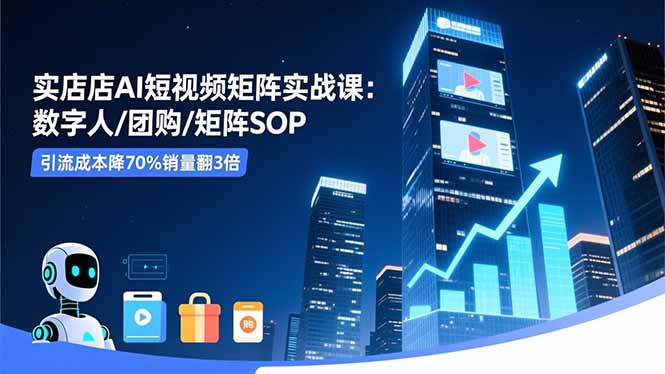 实体店AI短视频矩阵实战课：数字人/团购/矩阵SOP，引流成本降70%销量翻3倍-极客网创
