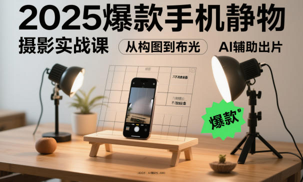 2025爆款手机静物摄影实战课，从构图到布光，不用贵设备，AI辅助出片-极客网创