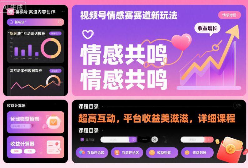 视频号情感赛道新玩法，超高互动，平台收益美滋滋，详细课程-极客网创