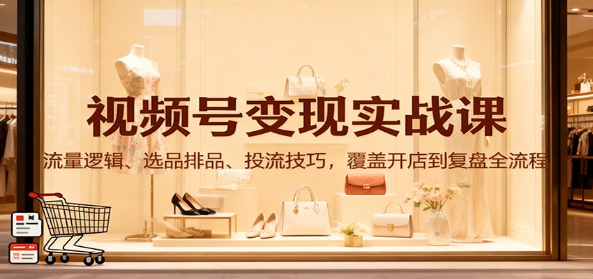 视频号变现实战课：流量逻辑、选品排品、投流技巧，覆盖开店到复盘全流程-极客网创