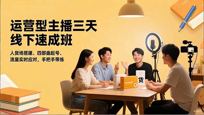 运营型主播三天线下班，人货场搭建,四部曲起号,流量实时应对，手把手带练-极客网创