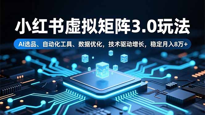 小红书虚拟矩阵3.0玩法，AI选品、自动化工具、数据优化，技术驱动增长，稳定月入8万+-极客网创