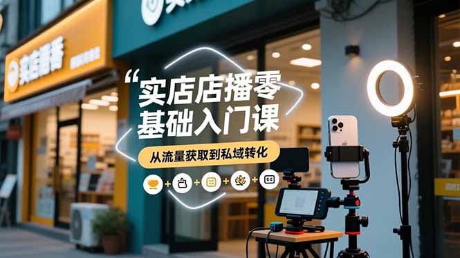 实体店播零基础入门课，实体店+短视频+直播+微信生态+私域社群，从流量获取到私域转化-极客网创