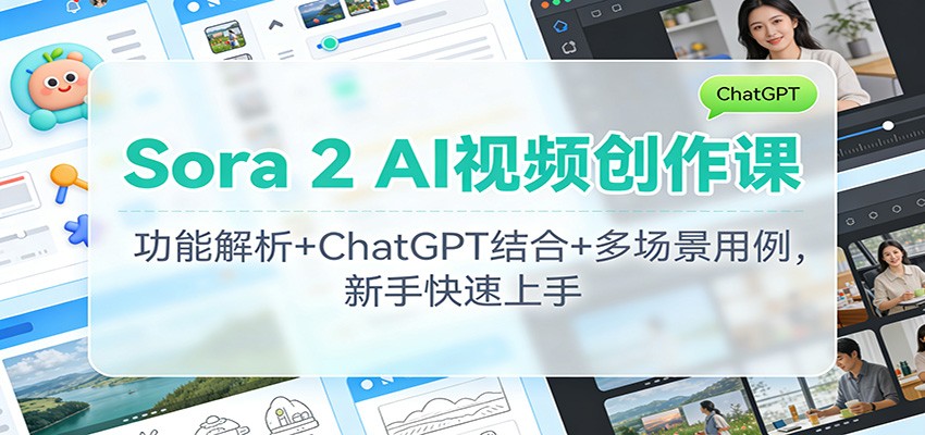Sora 2 AI视频创作课：功能解析+ChatGPT结合+多场景用例，新手快速上手-极客网创