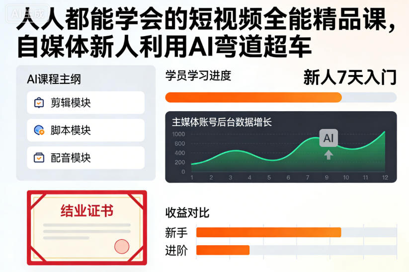 人人都能学会的短视频全能精品课，自媒体新人利用AI弯道超车-极客网创