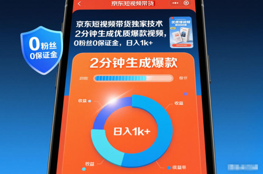 京东短视频带货独家技术，2分钟生成一条优质爆款视频，0粉丝0保证金，日入1k+【揭秘】-极客网创