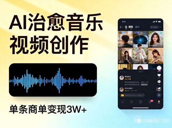 AI做治愈音乐视频，多平台投稿，单条商单变现3W+-极客网创