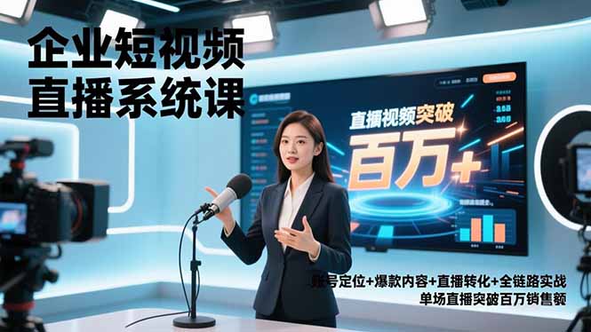 企业短视频直播系统课，账号定位+爆款内容+直播转化+全链路实战，单场直播突破百万销售额-极客网创