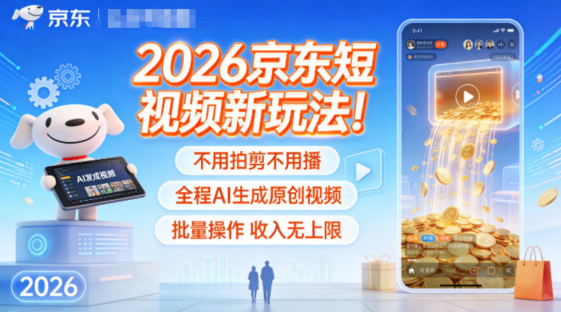 2026京东短视频新玩法！不用拍剪不用播，全程AI生成原创视频，批量操作收入无上限-极客网创