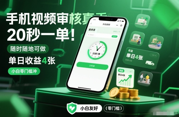 手机视频审核真香!20秒一单,随时随地可做,单日收益4张,小白零门槛冲【揭秘】-极客网创