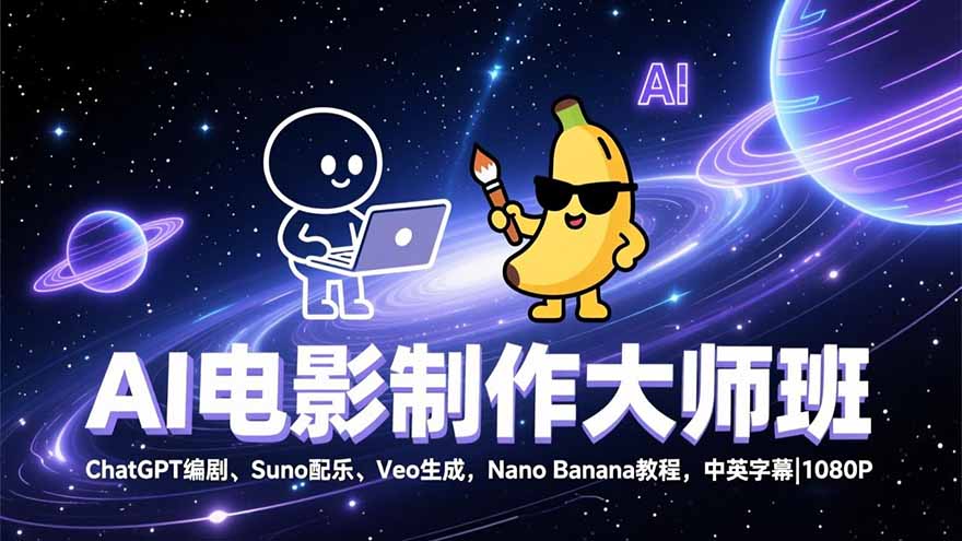 AI电影制作大师班：ChatGPT编剧、Suno配乐、Veo生成，Nano Banana教程，中英字幕|1080P-极客网创