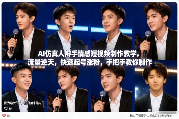 AI仿真人辩手情感短视频制作教学,流量逆天,快速起号涨粉,手把手教你制作-极客网创