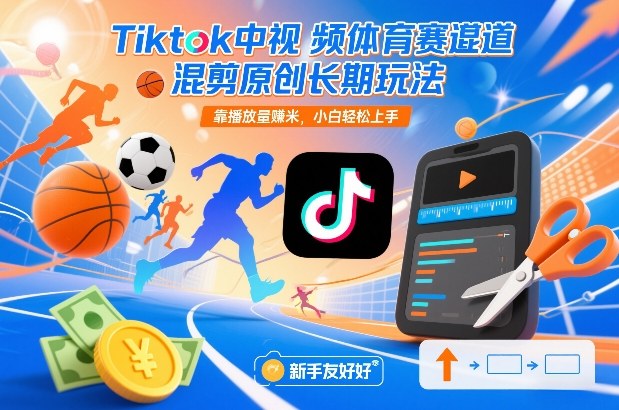 Tiktok中视频体育赛道混剪原创长期玩法，靠播放量賺米，小白轻松上手-极客网创