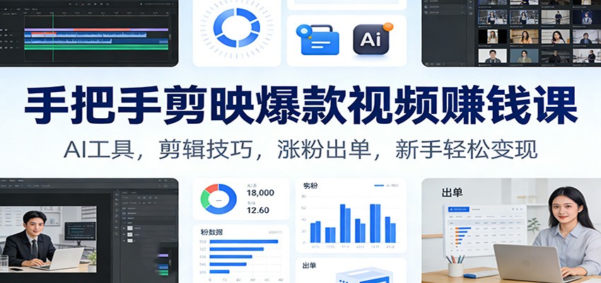 手把手剪映爆款视频赚钱课：AI工具，剪辑技巧，涨粉出单，新手轻松变现-极客网创