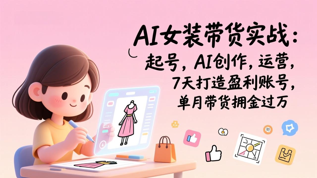 AI女装带货实战：起号，AI创作，运营，7天打造盈利账号，单月带货佣金过万-极客网创