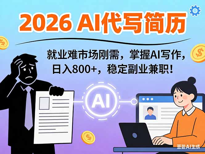 AI代写简历，超暴利，用万能模板月入1-3万实战教程，2026年市场刚需！-极客网创