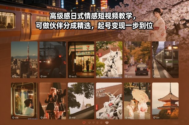 高级感日式情感短视频教学，可做伙伴分成精选，起号变现一步到位-极客网创
