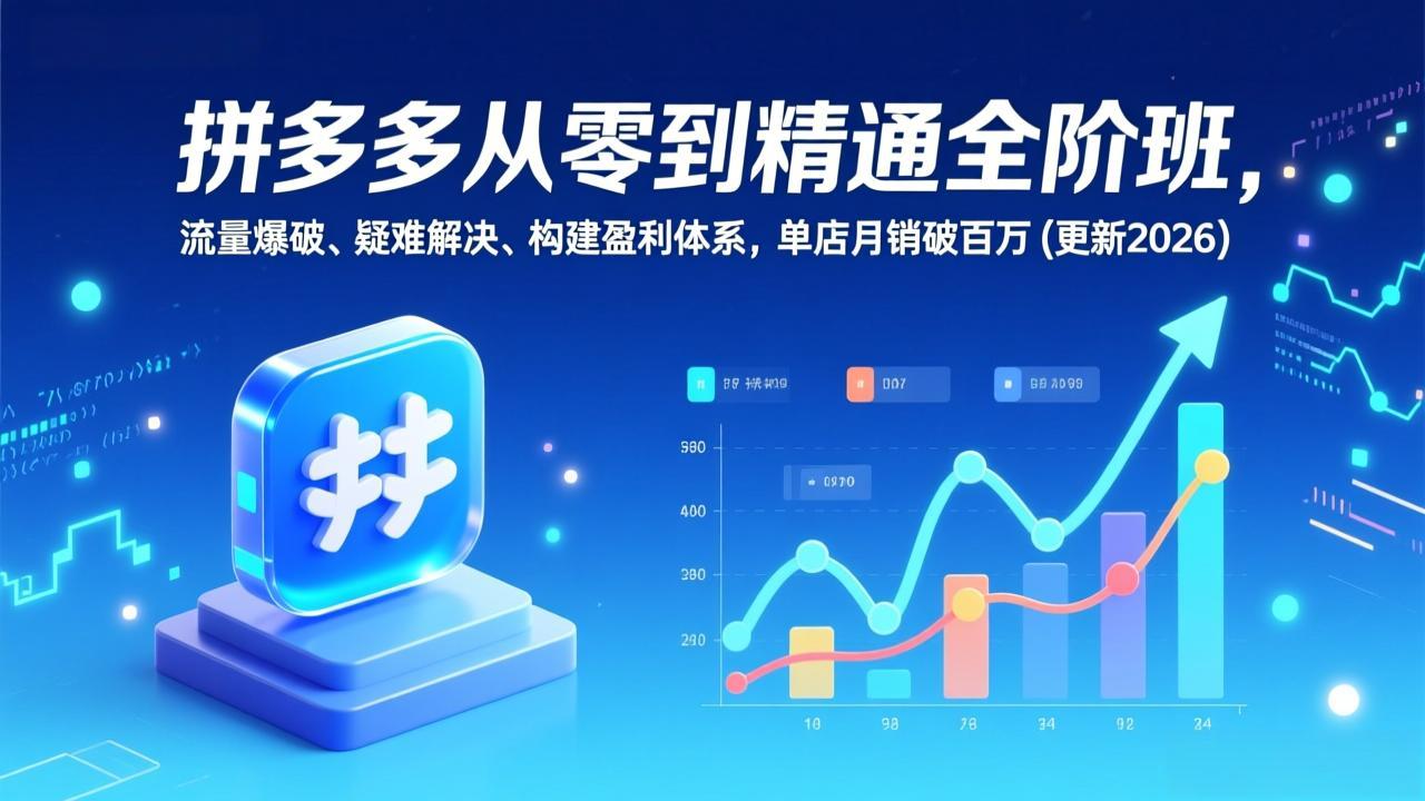 拼多多从零到精通全阶班，流量爆破、疑难解决，构建盈利体系，单店月销破百万(更新2026-极客网创