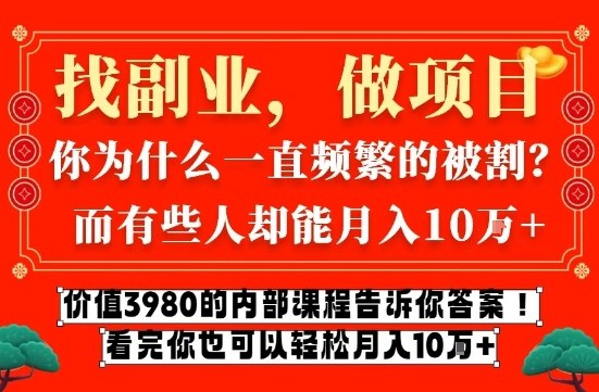 价值3980的网创内部课程，告诉你互联网创业月入10个W的秘密【揭秘】-极客网创