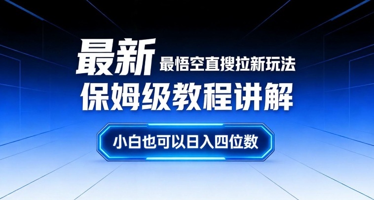最新最悟空直搜拉新玩法保姆级教程讲解，小白也可以日入四位数-极客网创