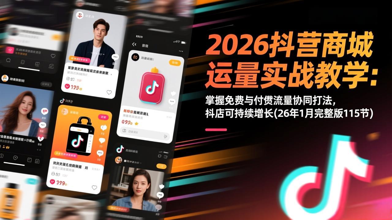 2026抖音商城运营实战教学：掌握免费与付费流量协同打法，抖店可持续增长(26年1月完整版115节-极客网创