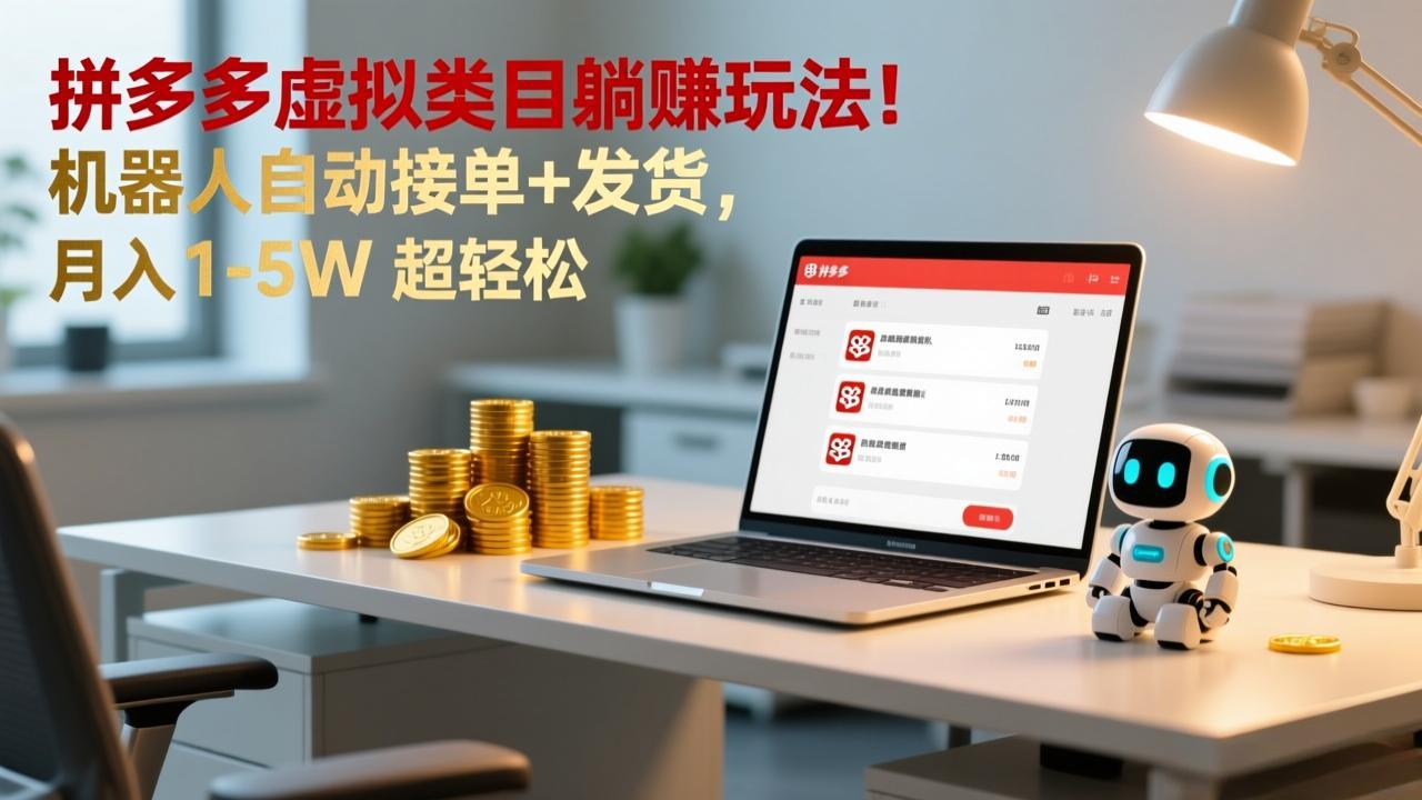 多多虚拟类目躺赚玩法！机器人自动接单+发货，月入 1-5W 超轻松-极客网创