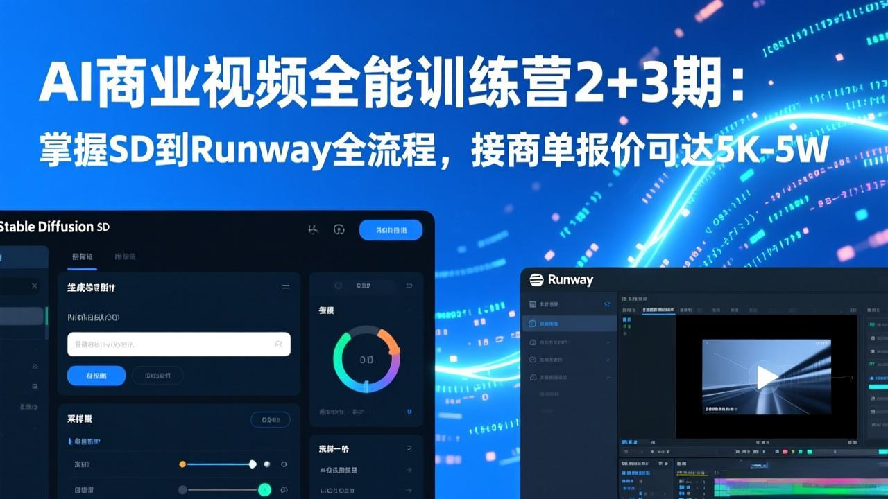 AI商业视频全能训练营2+3期:掌握SD到Runway全流程,接商单报价可达5K-5W-极客网创
