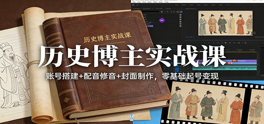 历史博主实战课：账号搭建+配音修音+封面制作，零基础起号变现-极客网创