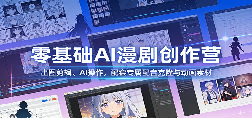 零基础AI漫剧创作营：出图剪辑、AI操作，配套专属配音克隆与动画素材-极客网创