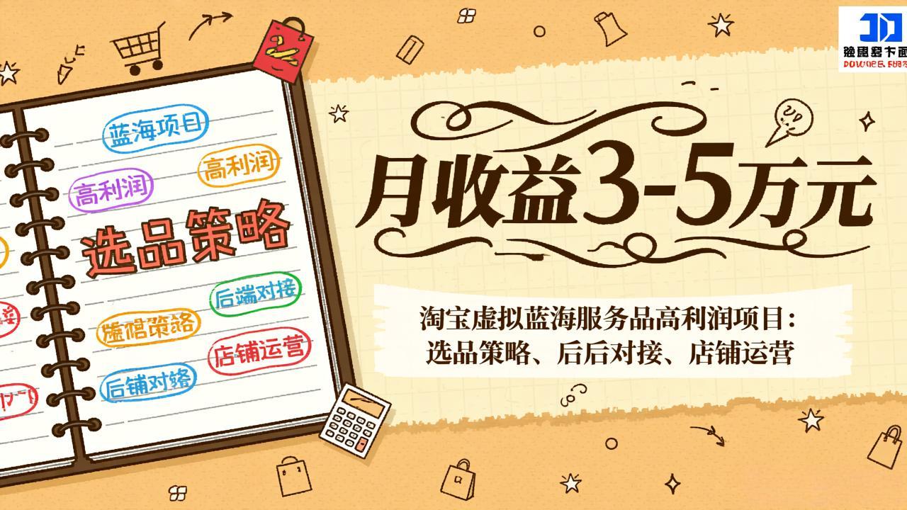 淘宝虚拟蓝海服务品高利润项目：选品策略、后端对接、店铺运营，月收益可达3-5万元-极客网创
