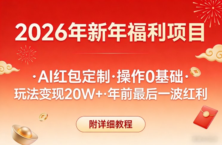 新年福利项目,AI红包定制,操作0基础,玩法变现20W+年前最后一波红利,附详细教程-极客网创