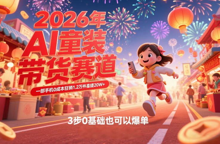 AI童装新春带货赛道,一部手机0成本狂销1.2万件喜提20W+,3步0基础也可以爆单-极客网创
