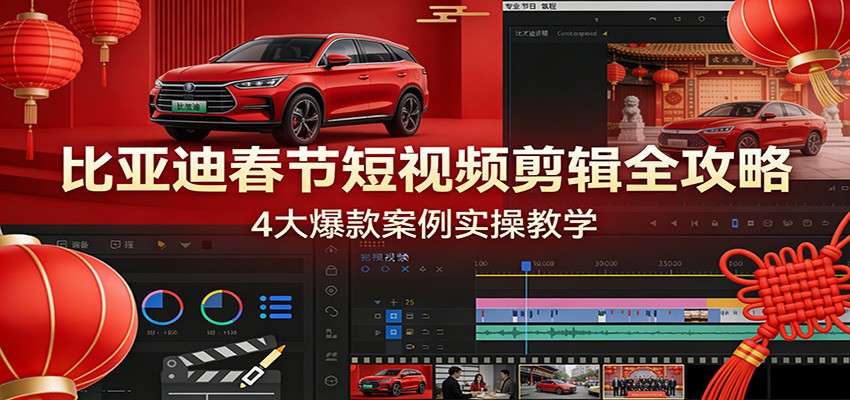 比亚迪春节短视频剪辑全攻略，4大爆款案例实操教学-极客网创