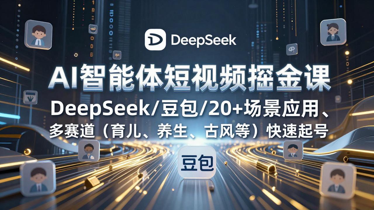 AI智能体短视频掘金课，DeepSeek/豆包/20+场景应用、多赛道(育儿、养生、古风等-极客网创