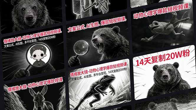 情绪放大镜-动物心理学爆款短视频课，文案公式、AI生图、多平台变现，14天复制20W粉-极客网创